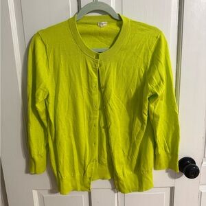 J.Crew Factory Lime Green Cardigan Sweater L Preppy Spring Lightweight Crewneck
